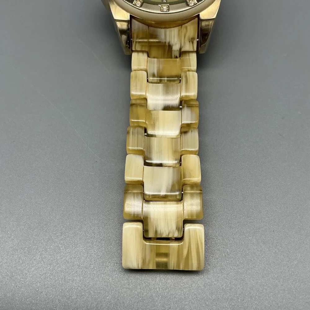 Anne Klein Womens Watch 36mm Gold Tone Resin Bracelet Crystals New Battery 6